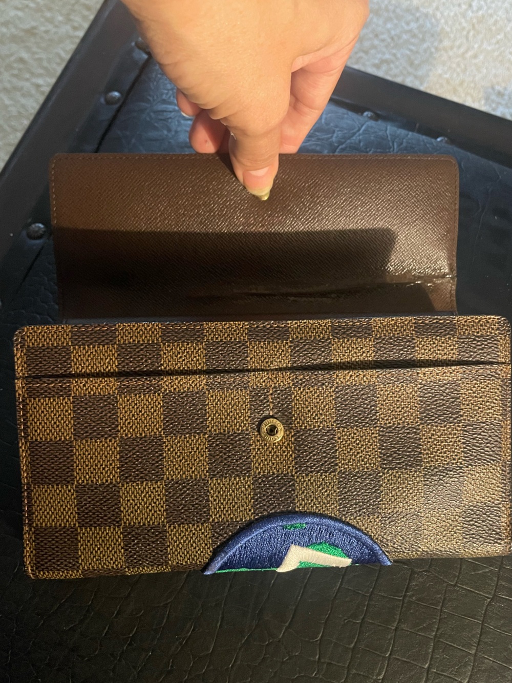 Louis Vuitton Damier Ebene custom Patch Continental Wallet repaired - Picture 8 of 11